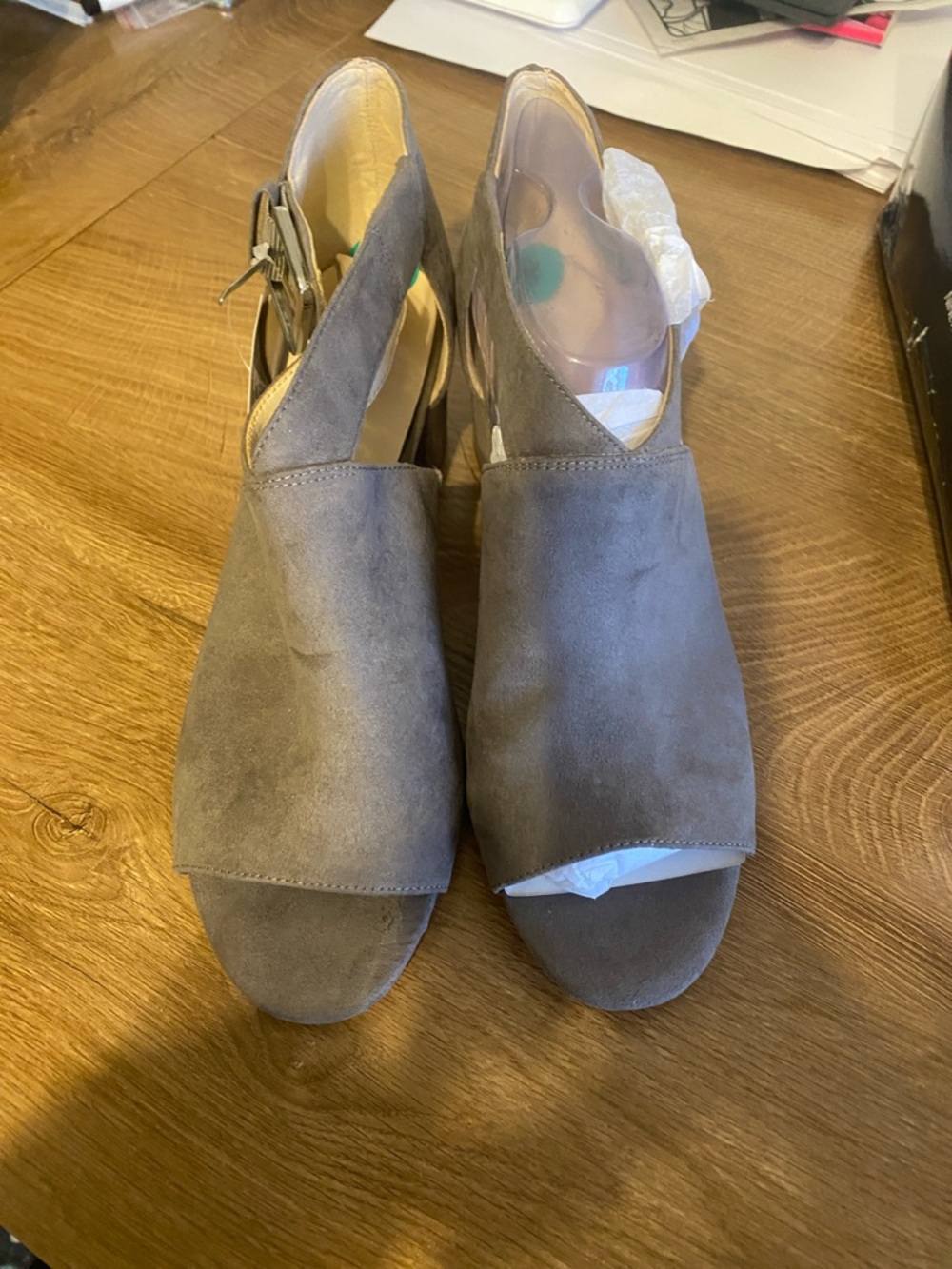 Nine West Taupe Suede Open-Toe Slingback Wedge Heels